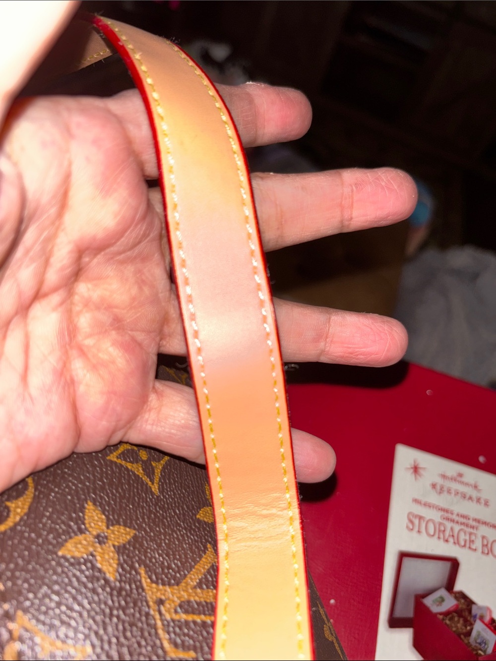 Designer-Inspired Brown Monogram Crossbody Bag with Tan Accents - Picture 4 of 6